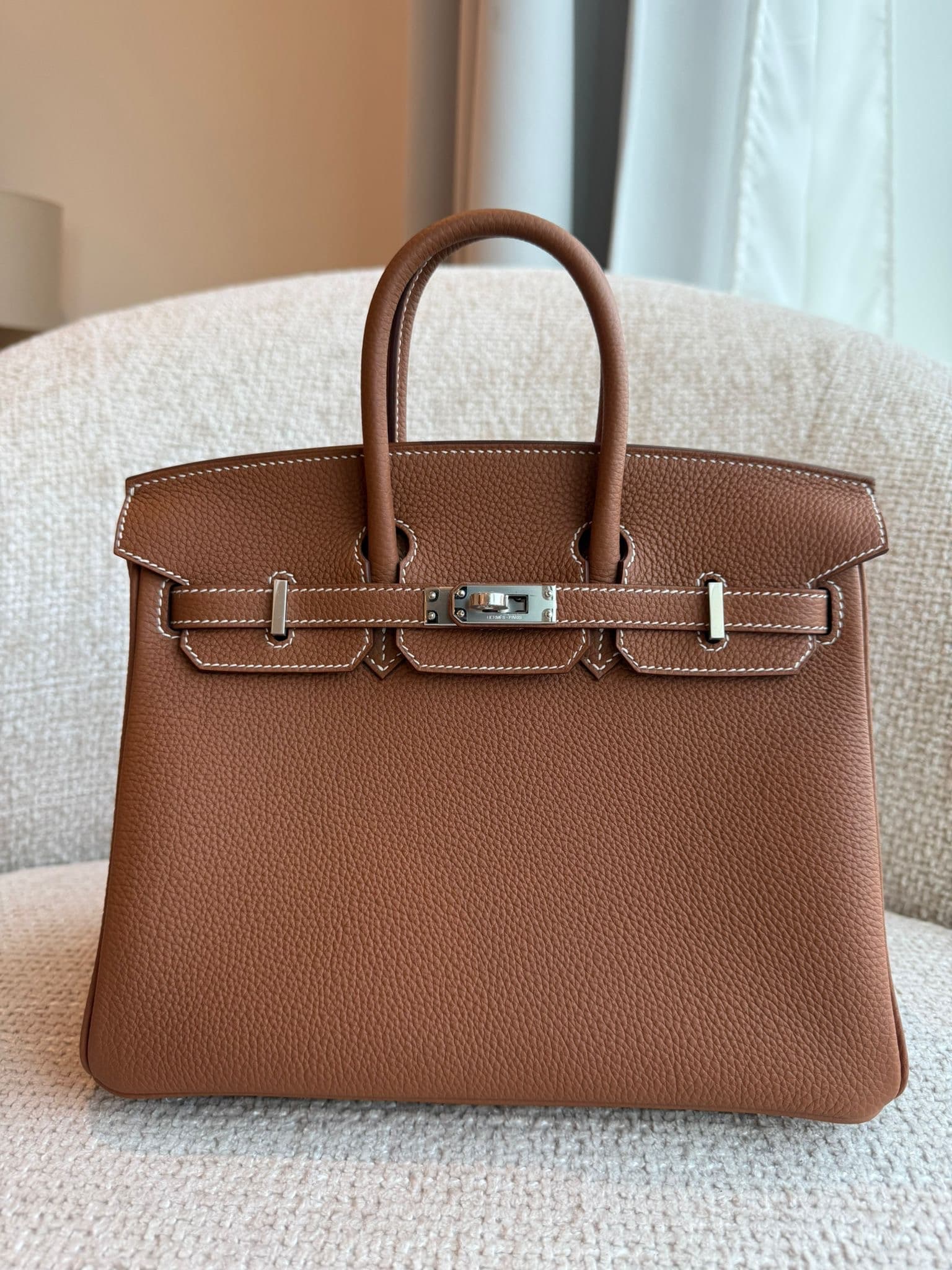 Hermès Birkin 25 in Gold Togo Palladium (PHW) hardware — front view