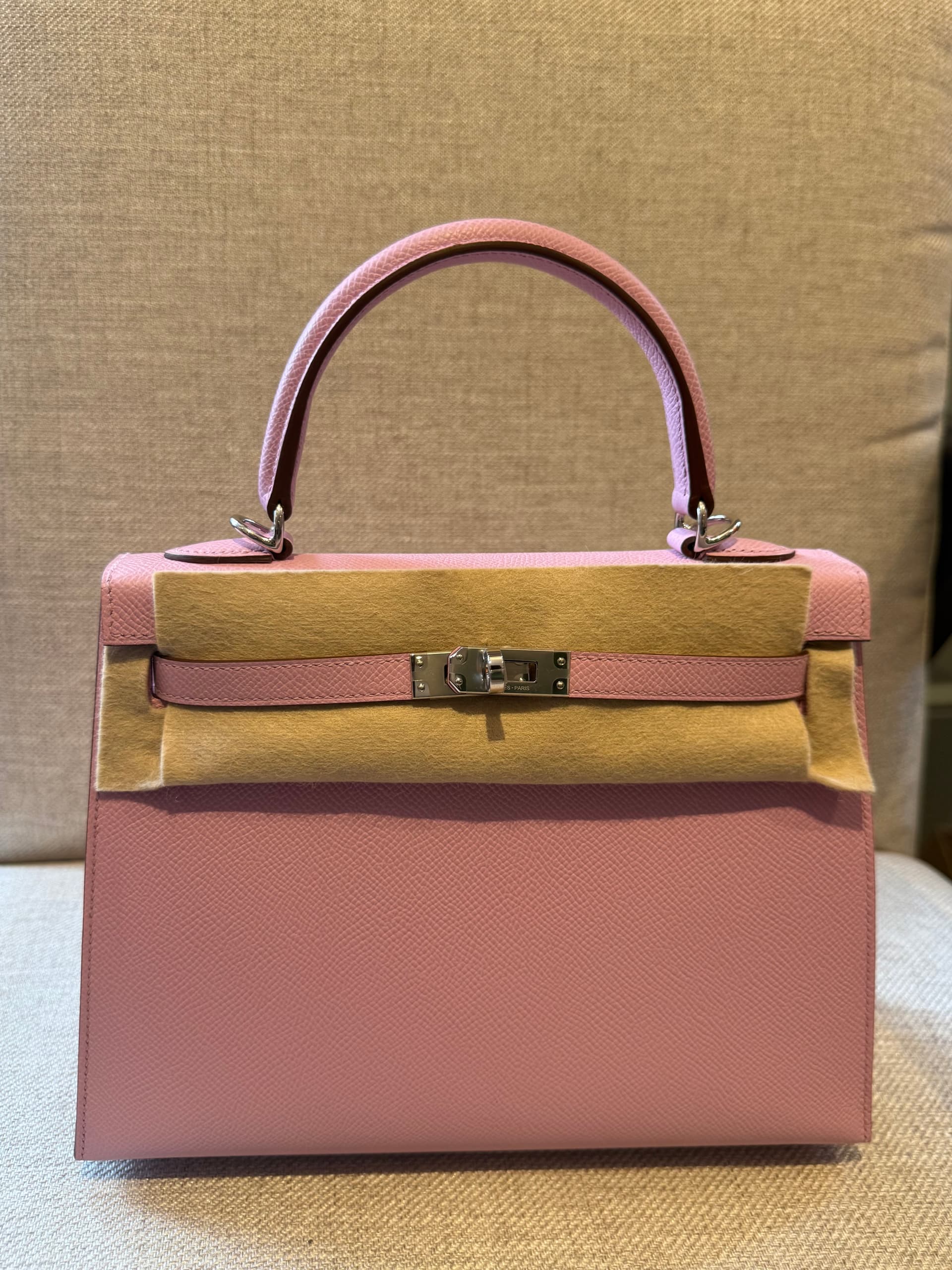 Hermès Kelly 25 in Mauve sylvester Epsom Palladium (PHW) hardware