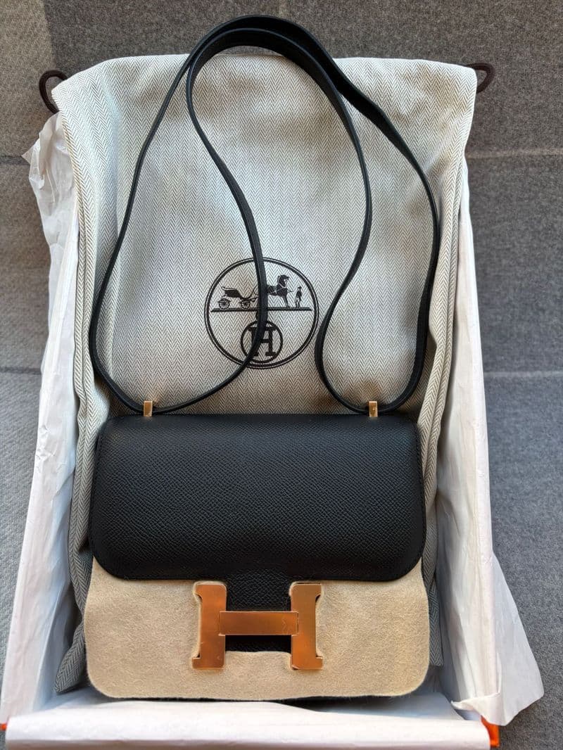 Hermès Mini Constance in Noir Epsom RGHW hardware