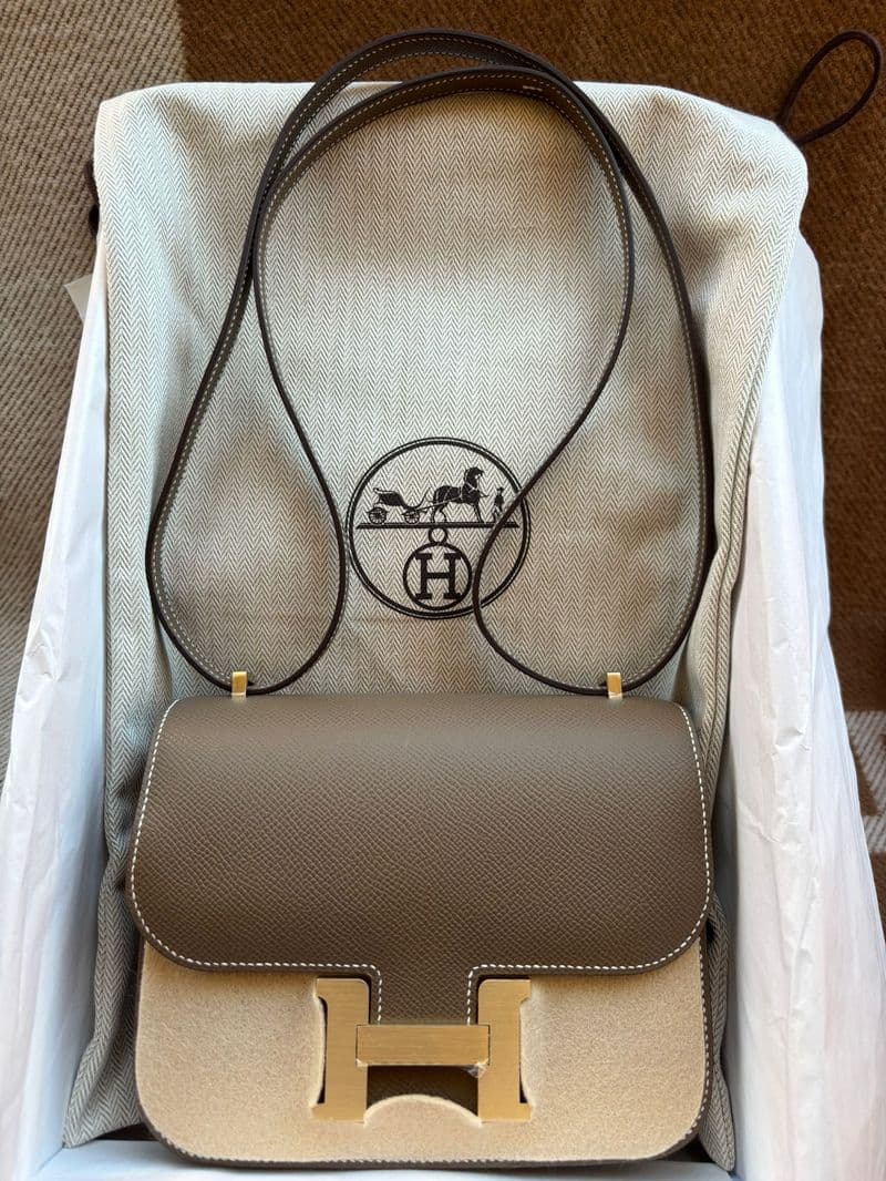 Hermès Mini Constance in Etoupe Epsom Brushed Permabrass hardware