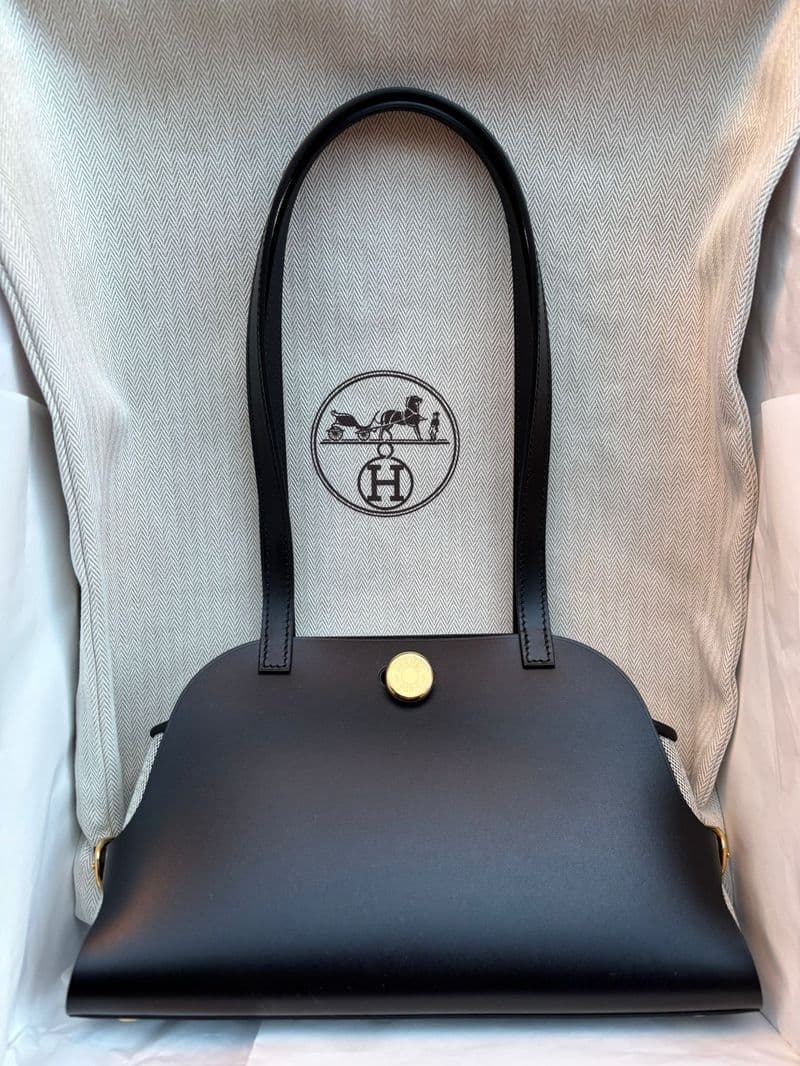 Hermès Tablier Sellier in Noir Hunter/swift/toille GHW hardware — front view
