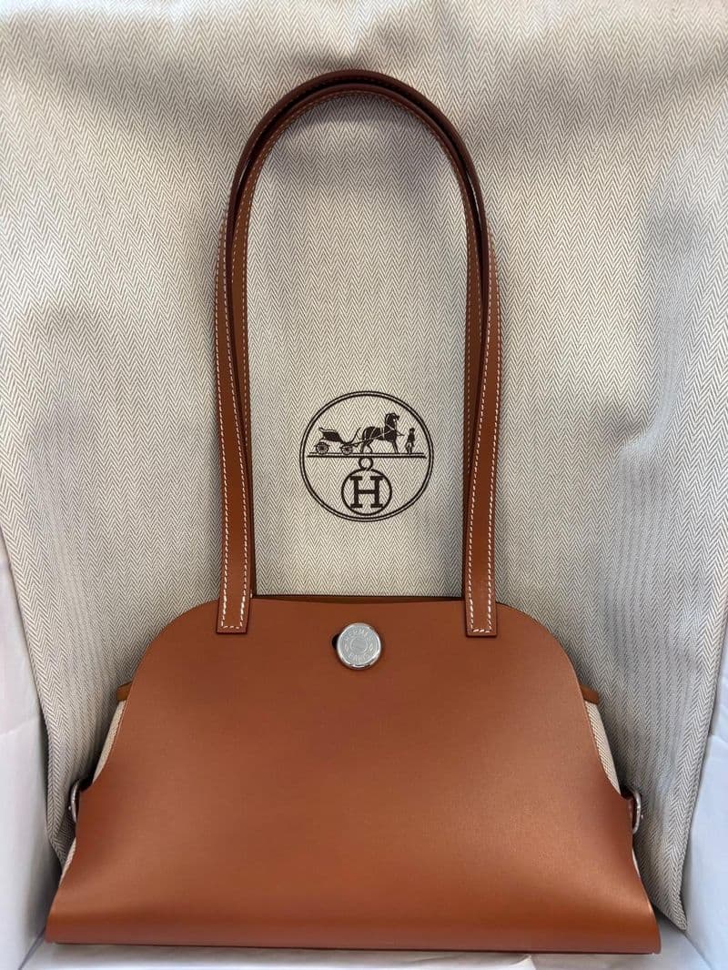 Hermès Tablier Sellier in Gold Hunter/swift/toille PHW hardware — front view