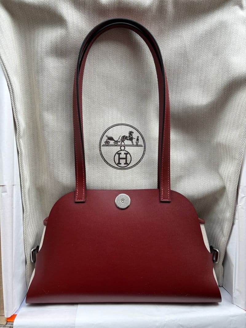 Hermès Tablier Sellier in rouge h Hunter/swift/toille PHW hardware — front view