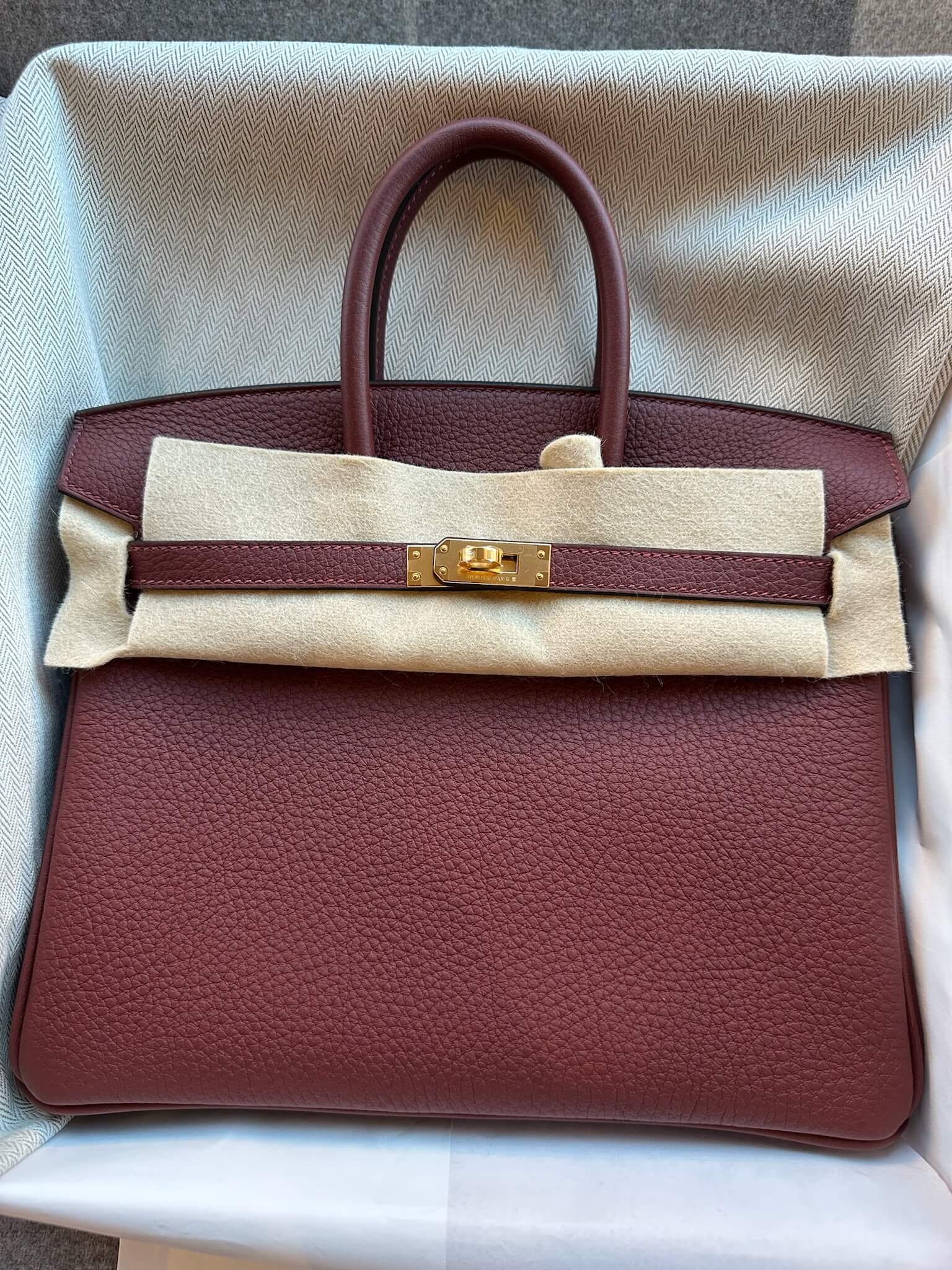 Hermès Birkin 25 25 in Rouge H Togo Gold (GHW) hardware — front view