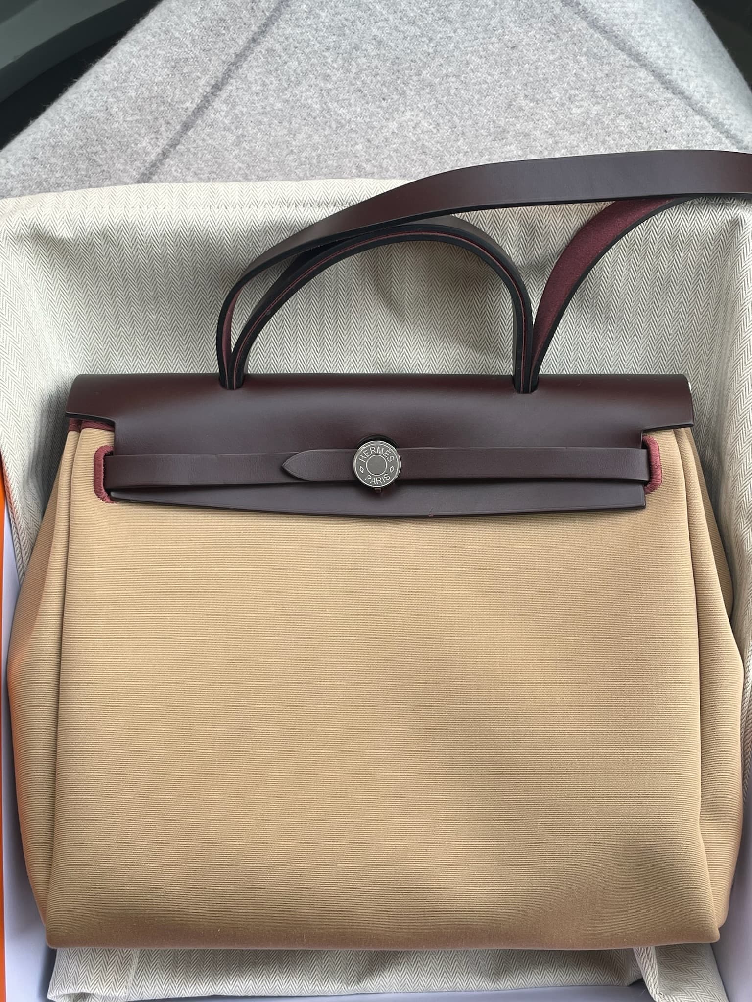 Hermès Other 31 in Bordeaux / Beige Palladium (PHW) hardware — front view