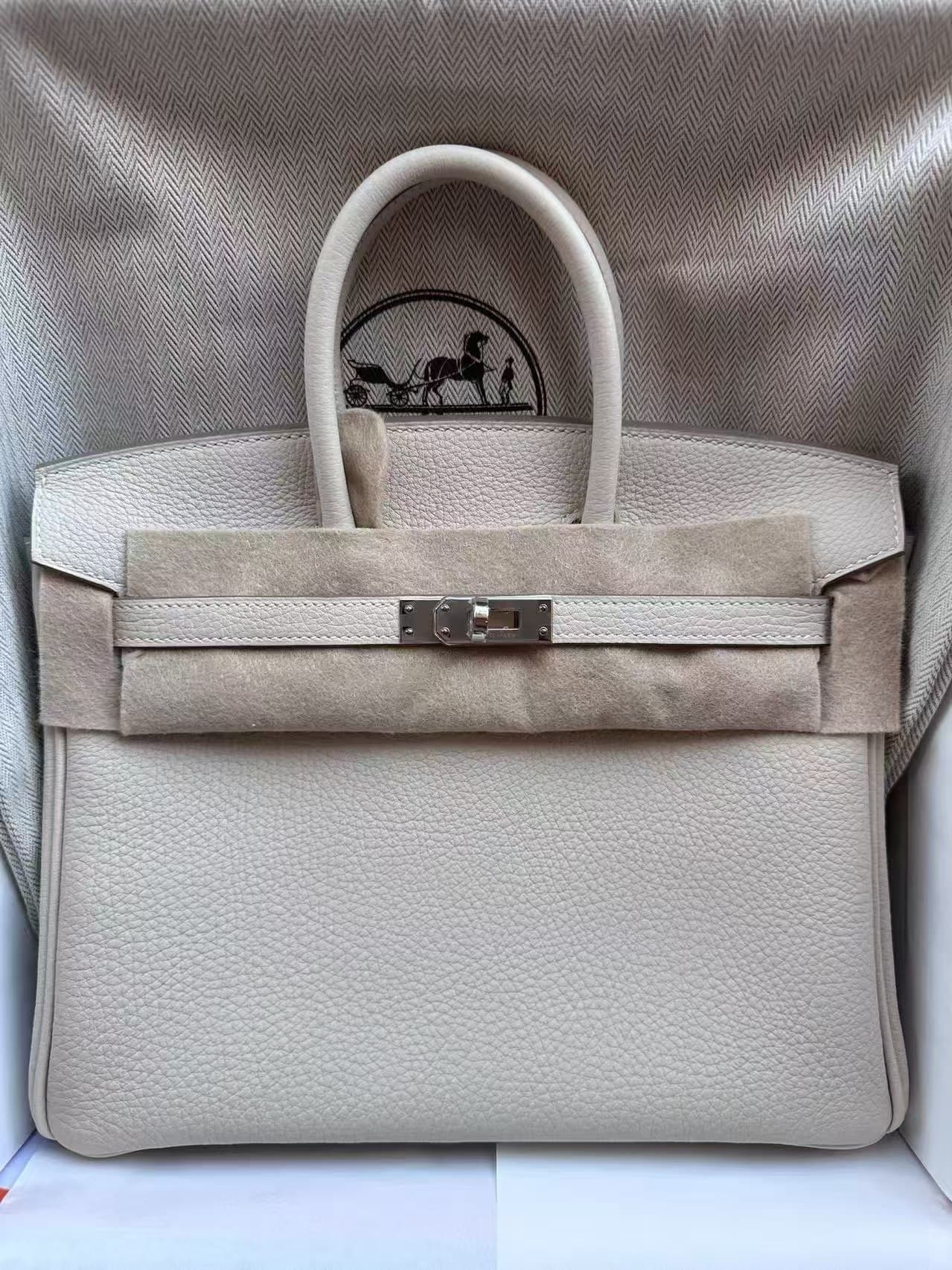 Hermès Birkin 25 25 in Craie Togo Palladium (PHW) hardware — front view