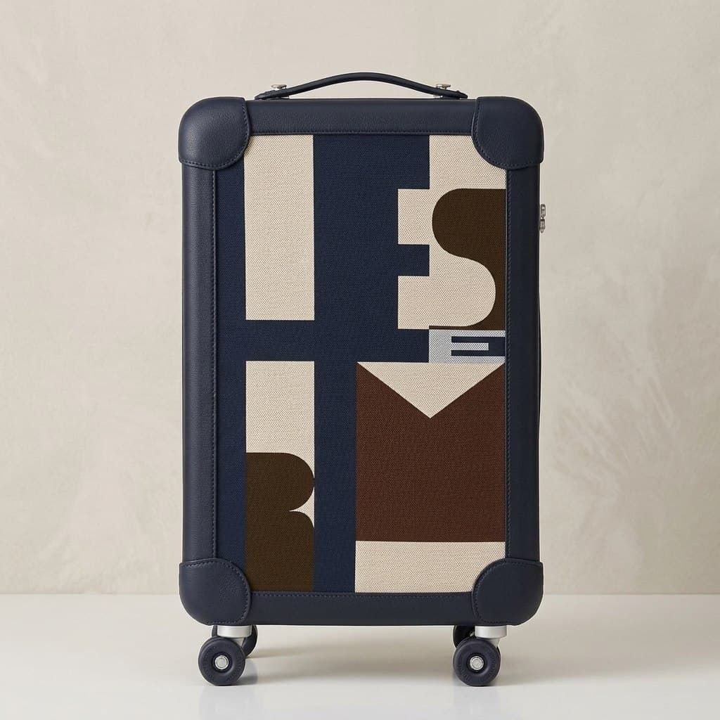 Hermès Other L35 x H57 x D20 cm in Bleu Indigo / Écru / Beige / Bleu Nuit — front view