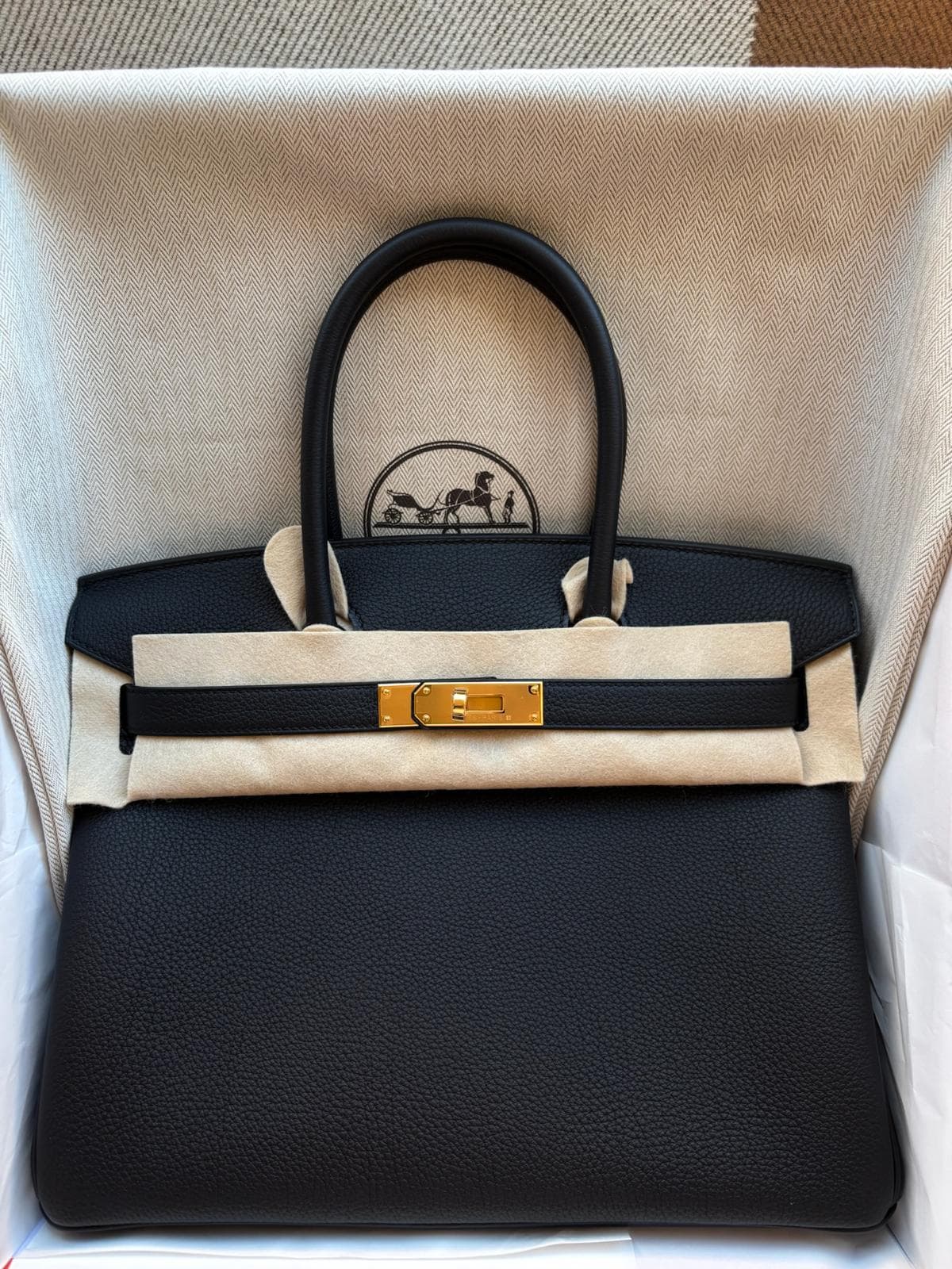 Hermès Birkin 30 30 in Black Togo Gold (GHW) hardware — front view