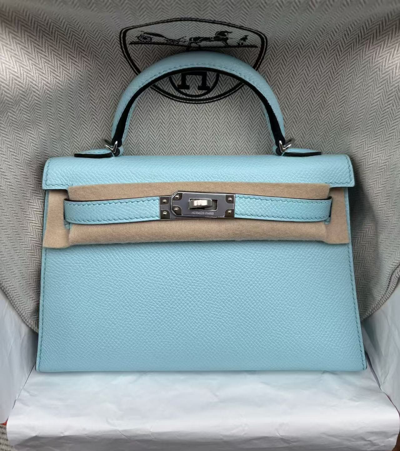 Hermès Other 20 in Blue Zephyr Epsom Palladium (PHW) hardware — front view