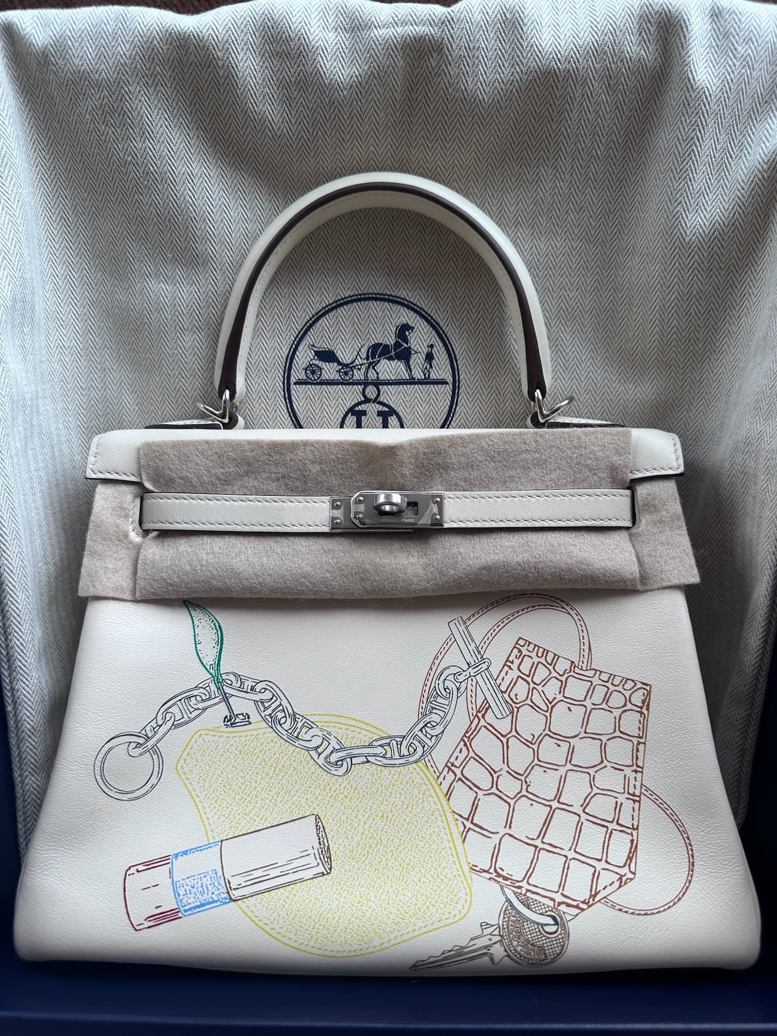 Hermès Kelly 25 25 in Nata Swift Palladium (PHW) hardware — front view
