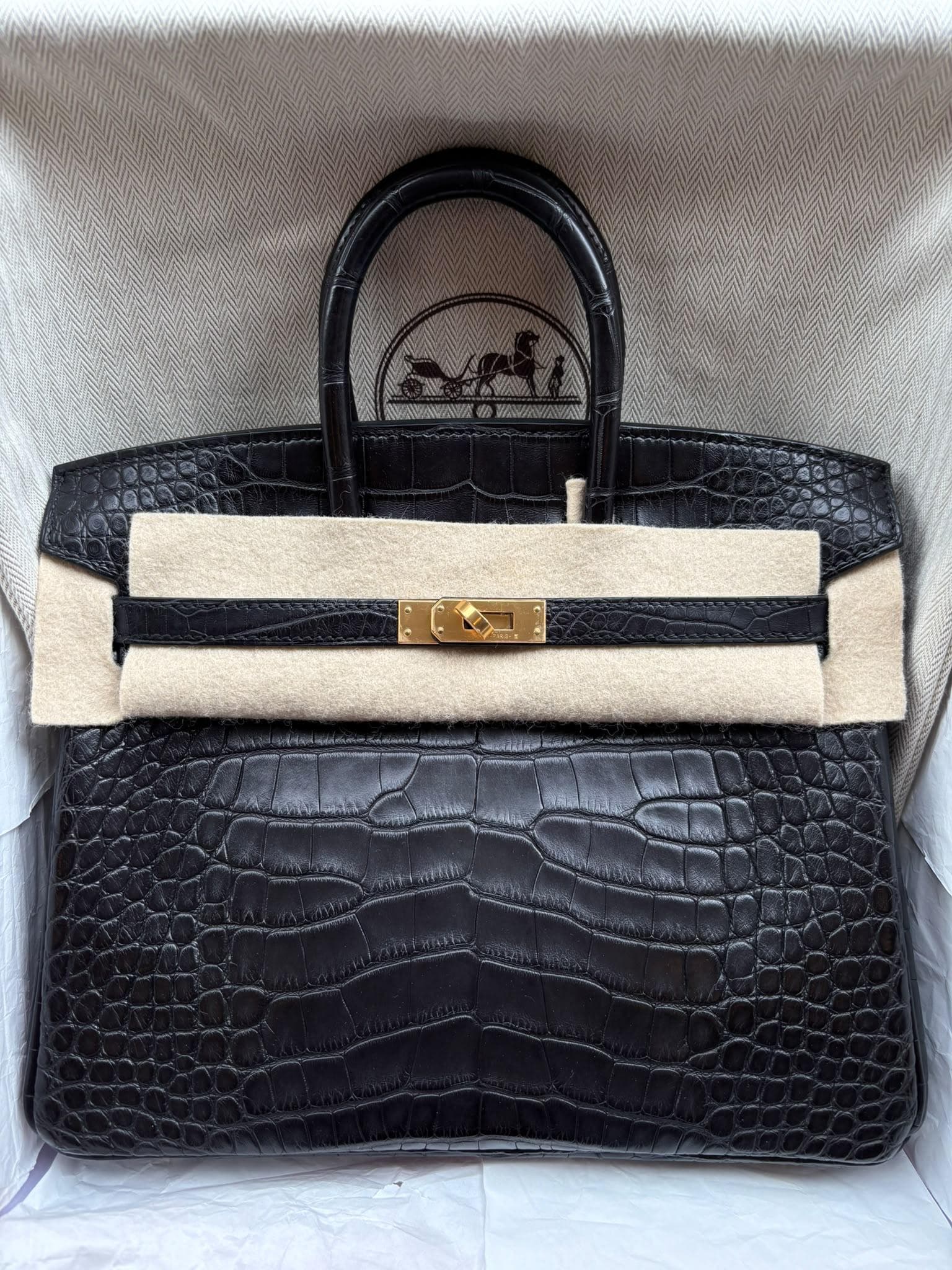 Hermès Birkin 25 25 in Noir Gold (GHW) hardware — front view