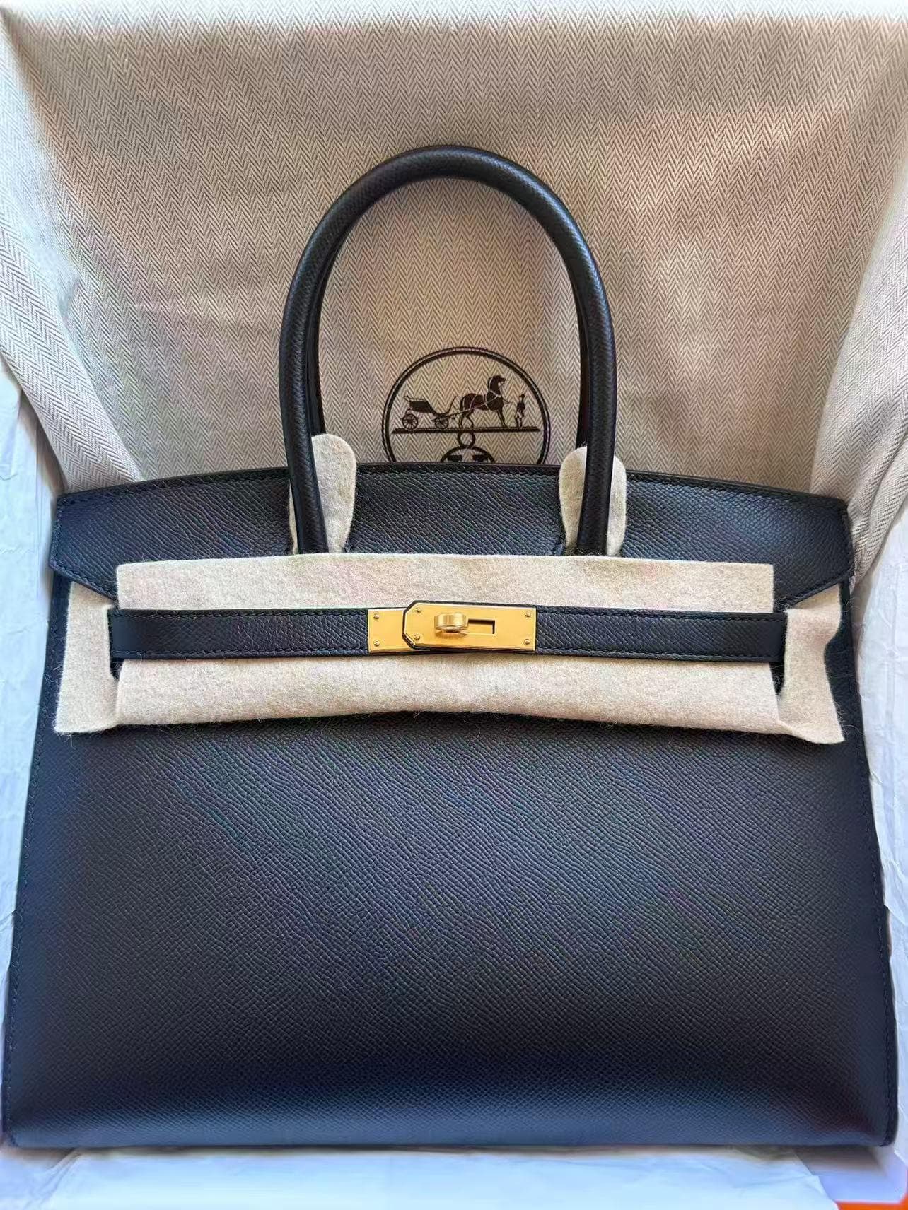 Hermès Birkin 30 30 in Black Epsom Gold (GHW) hardware — front view