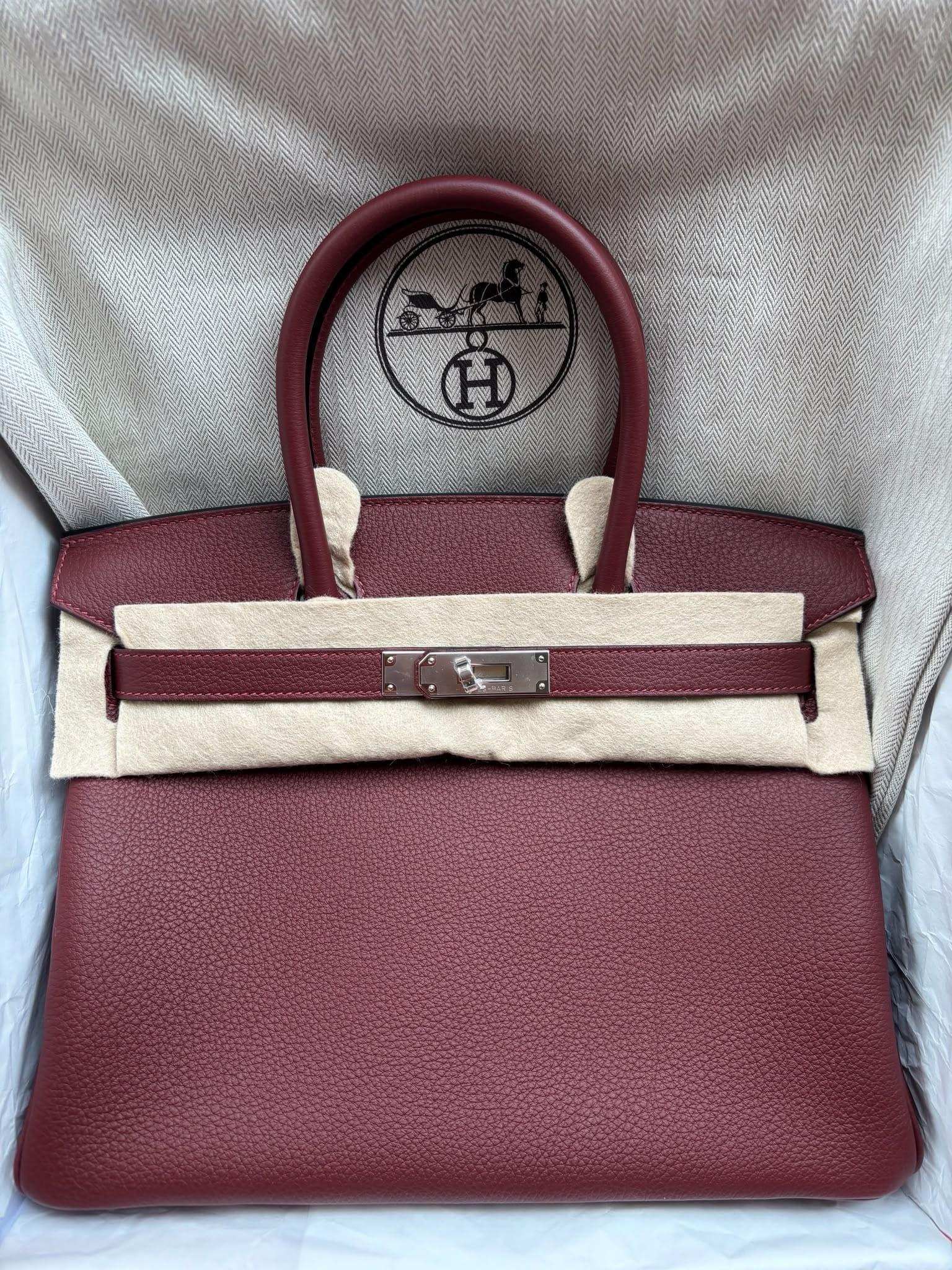 Hermès Birkin 30 30 in Rouge H Togo Palladium (PHW) hardware — front view
