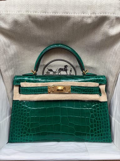 Hermès Mini Kelly Vert Emeraude Shiny Alligator GHW