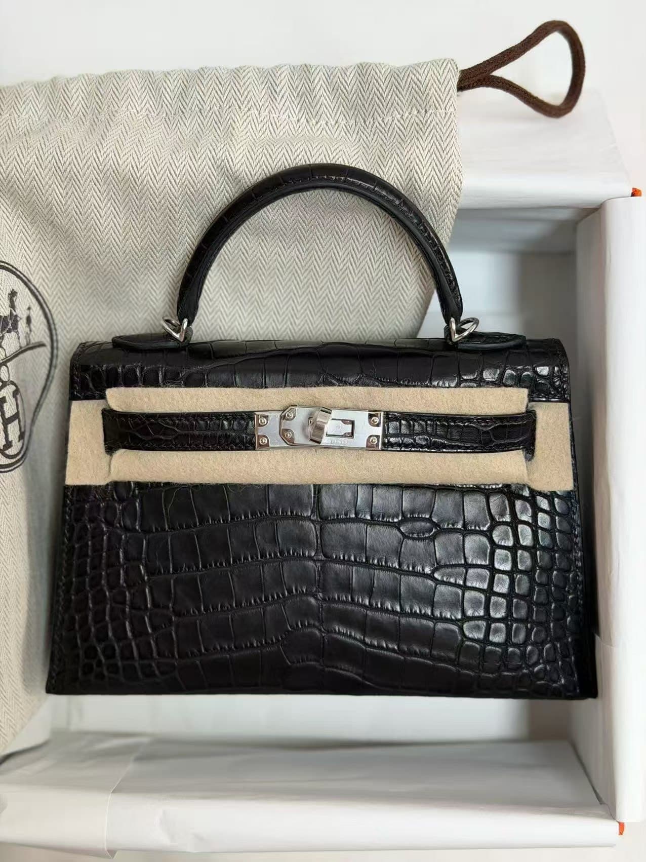 Hermès Other Mini in Black Alligator Palladium (PHW) hardware — front view