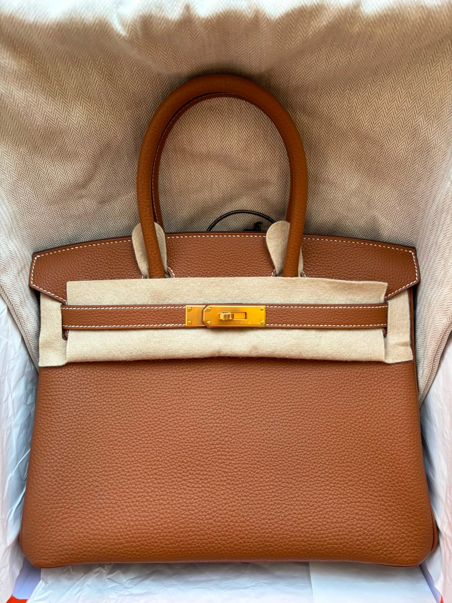 Hermès Birkin 30 30 in Gold Togo Gold (GHW) hardware — front view
