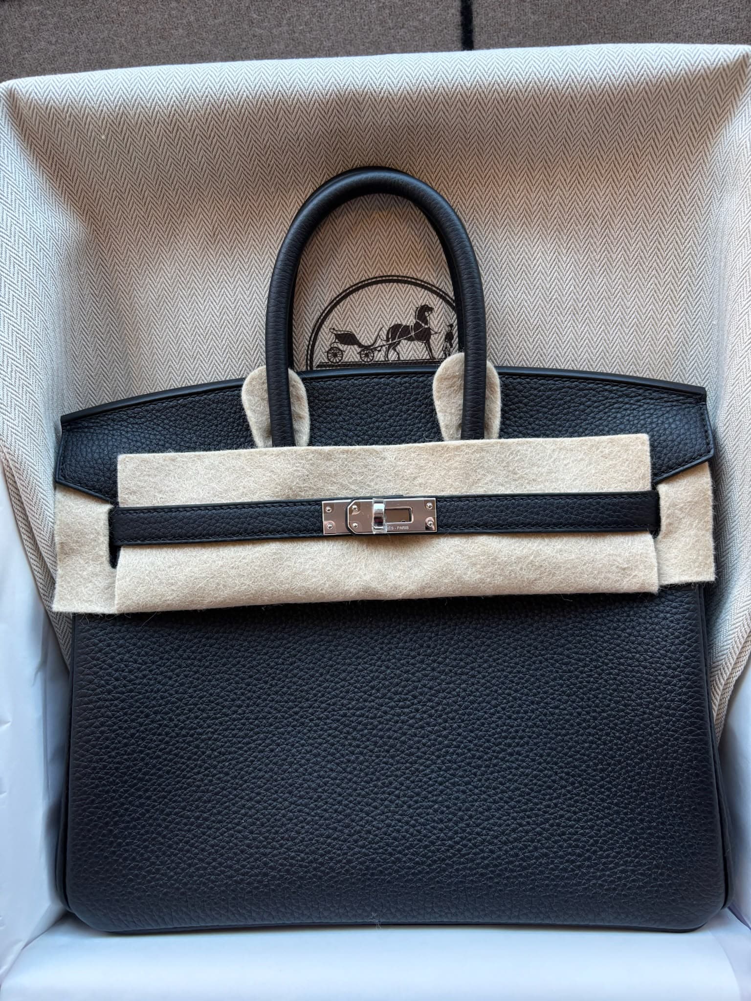 Hermès Birkin 25 25 in Black Togo Palladium (PHW) hardware — front view