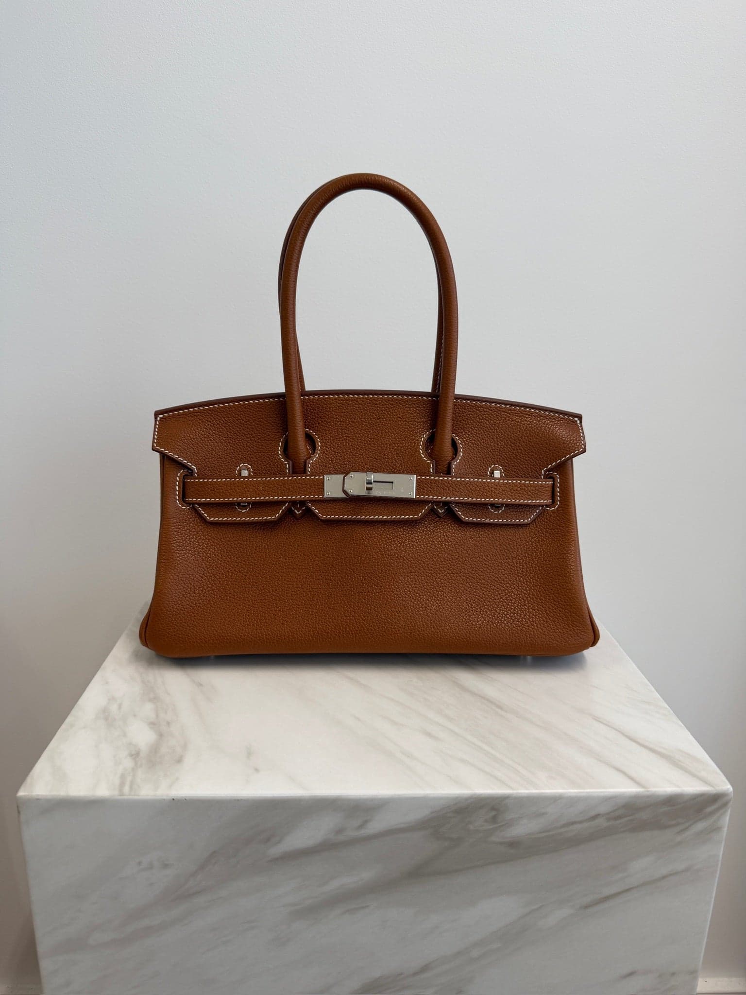 Hermès Birkin 29 Shoulder 29 in Fauve Barenia Palladium Hardware hardware — front view