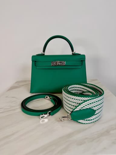 Hermès Mini Kelly Vert Vertigo Epsom Palladium Hardware (with 2 strap)