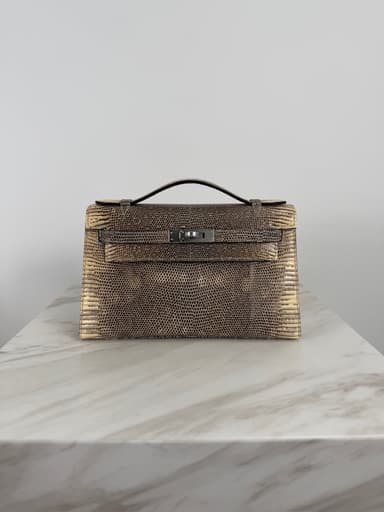 Hermès Kelly Pochette Ombre Lizard Ombre Palladium Hardware