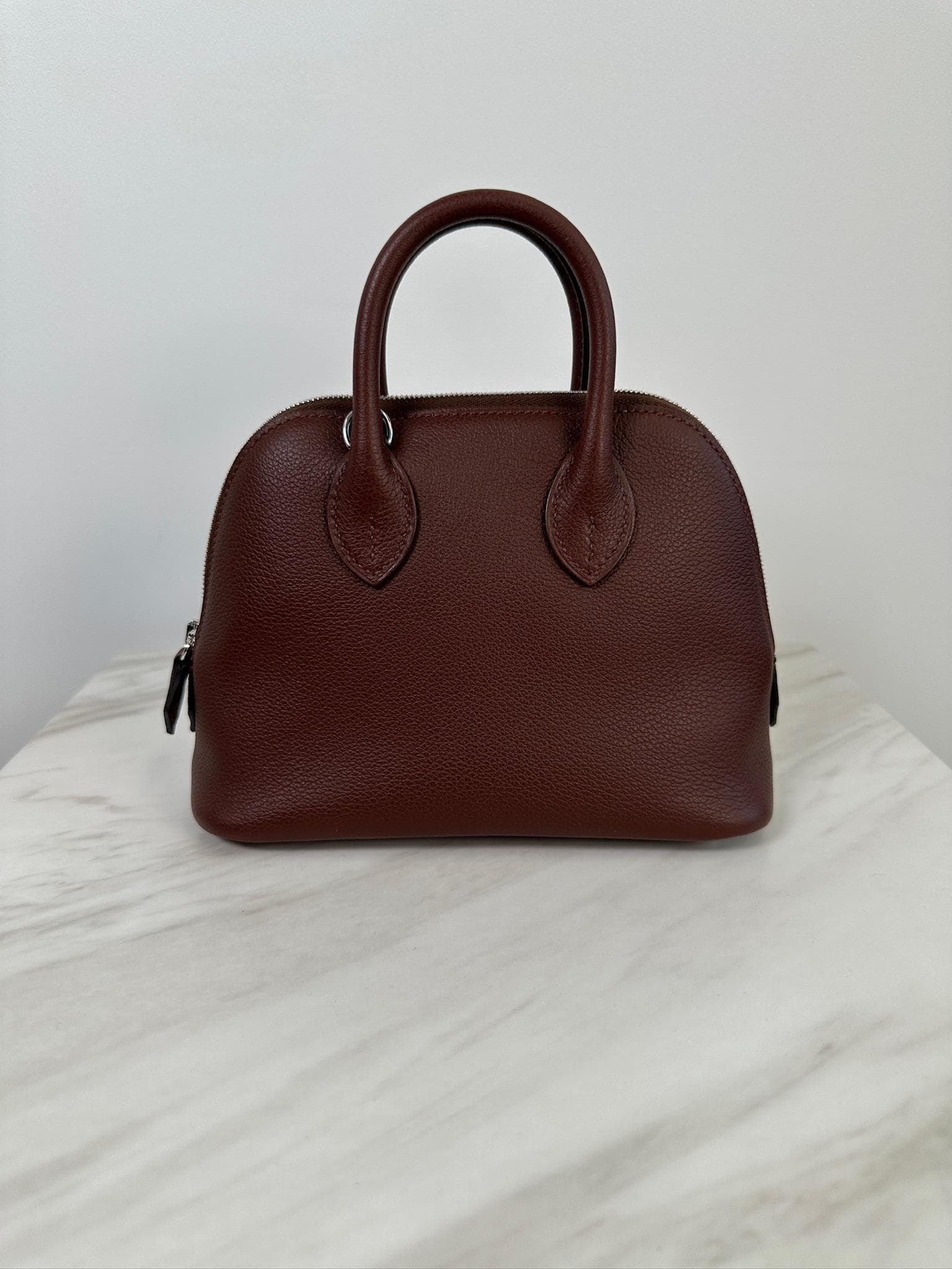 Hermès Mini Bolide Mini in Rouge Sellier Chamkila Goatskin Palladium Hardware hardware — front view
