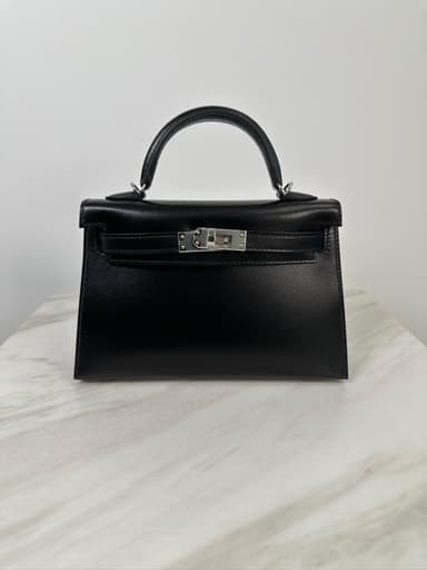 Hermès Mini Kelly Black Box Leather Palladium Hardware