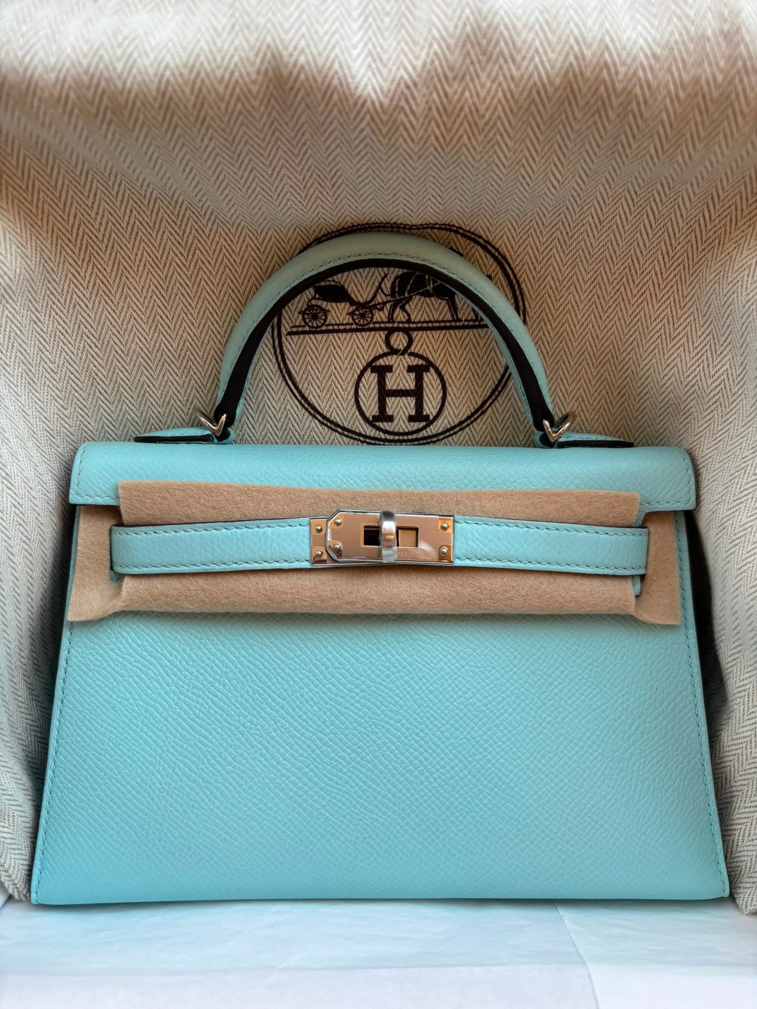 Hermès Mini Kelly Mini in Blue Zephyr Epsom Palladium (PHW) hardware