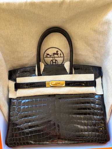 Hermès Birkin 30 Black Shiny Porosus Crocodile GHW