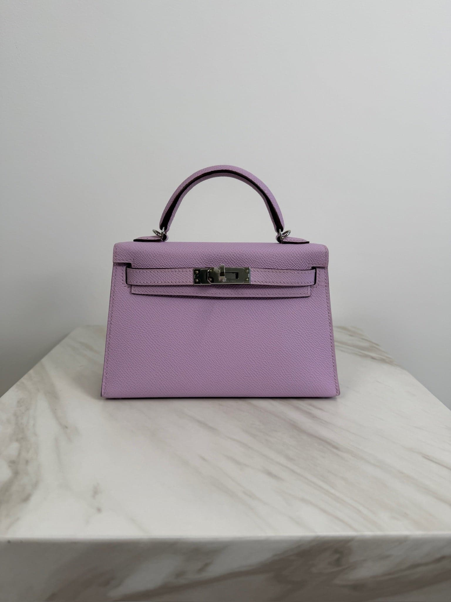 Hermès K20 K20 in Gui Mauve Epsom Palladium Hardware hardware — front view