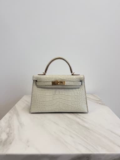 Hermès Mini Kelly Beton Matte Croc Permabrass Hardware