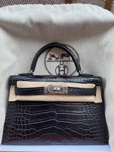 Hermès Mini Kelly Noir Matte Alligator PHW