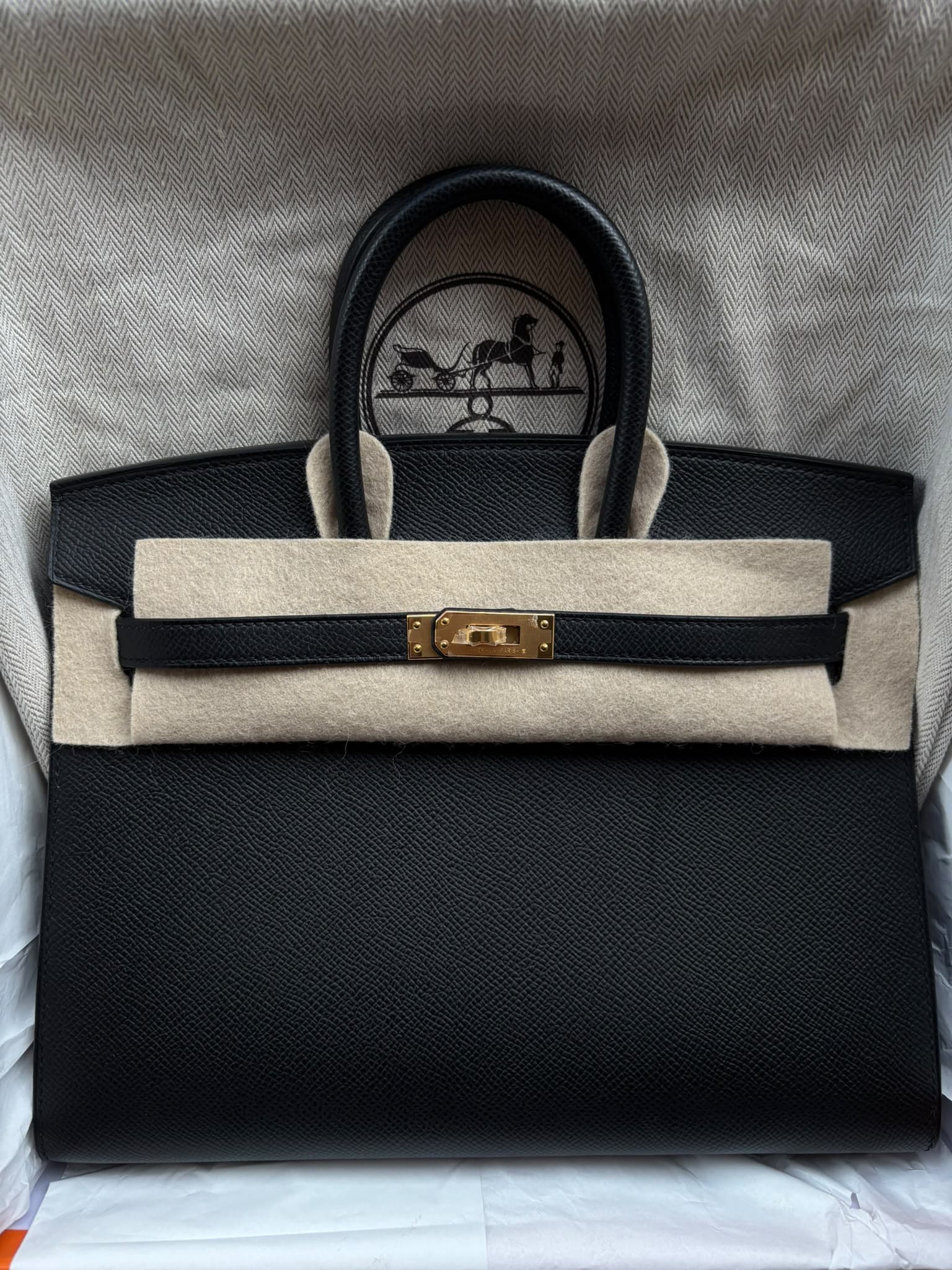 Hermès Birkin 25 25 in Noir Epsom Gold (GHW) hardware — front view