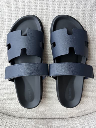 Hermès Chypre Sandals 43 Navy Epsom