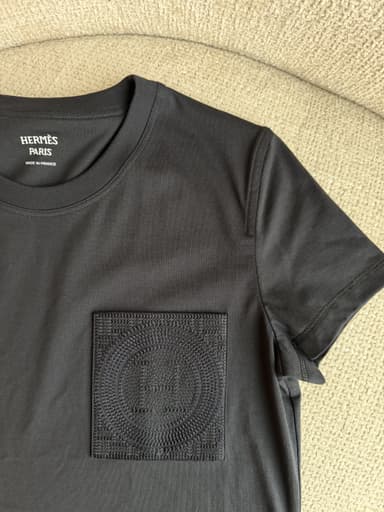 Hermès T-Shirt 34 Bleu Noir Embroidered Pocket Cotton Jersey
