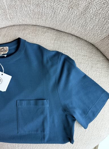 Hermès Men's Piqûres Sellier T-Shirt M Atlantique Cotton