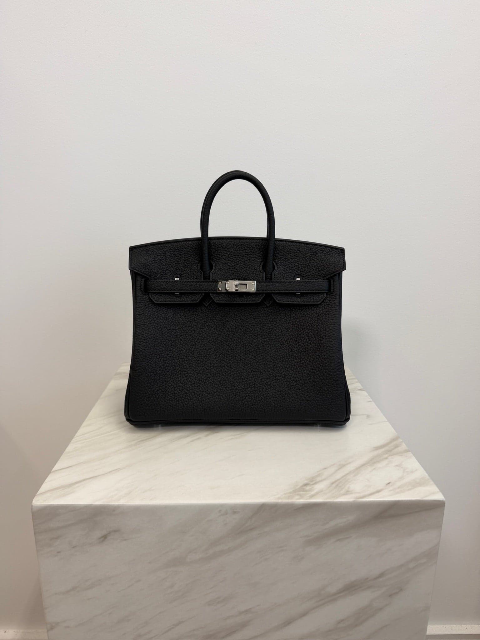 Hermès Birkin 25 in Black Togo Palladium (PHW) hardware — front view