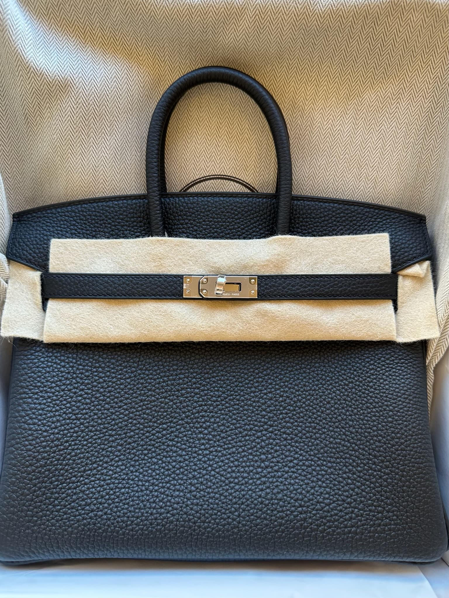Hermès Birkin 25 in Black Togo Palladium (PHW) hardware — front view