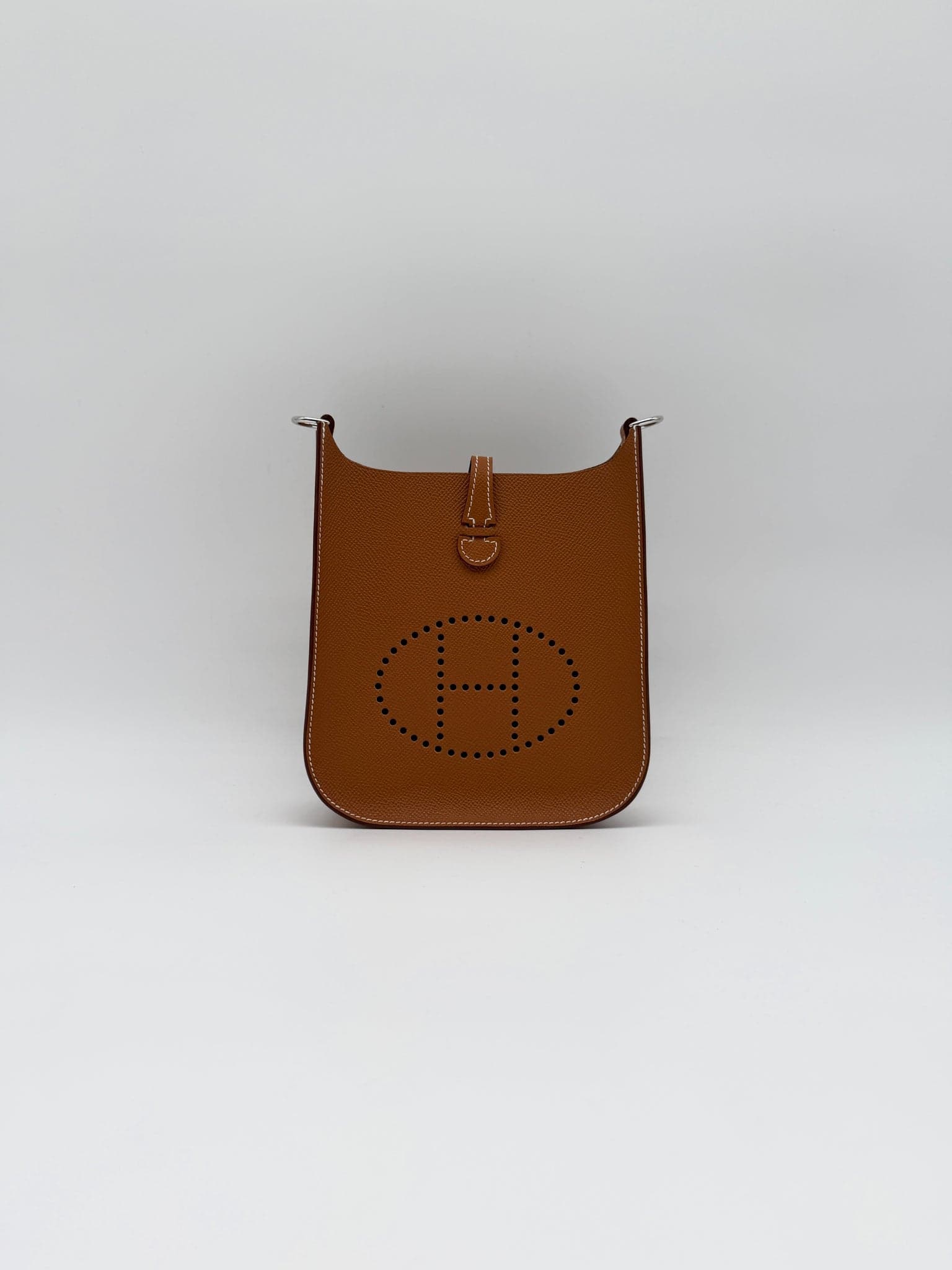 Hermès Mini Evelyne in Gold Epsom Palladium (PHW) hardware — front view