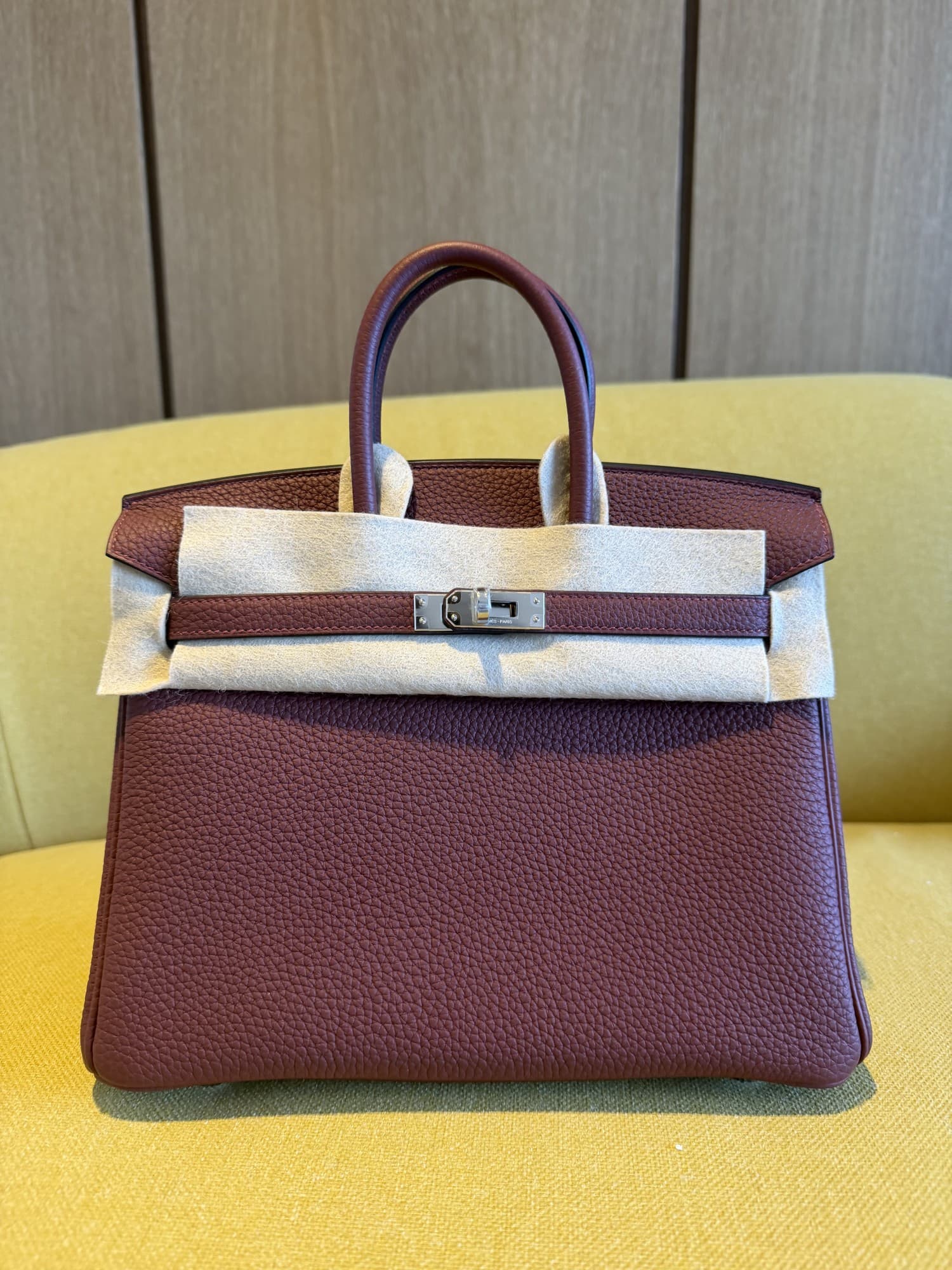 Hermès Birkin 25 in Rouge H Togo Palladium (PHW) hardware — front view