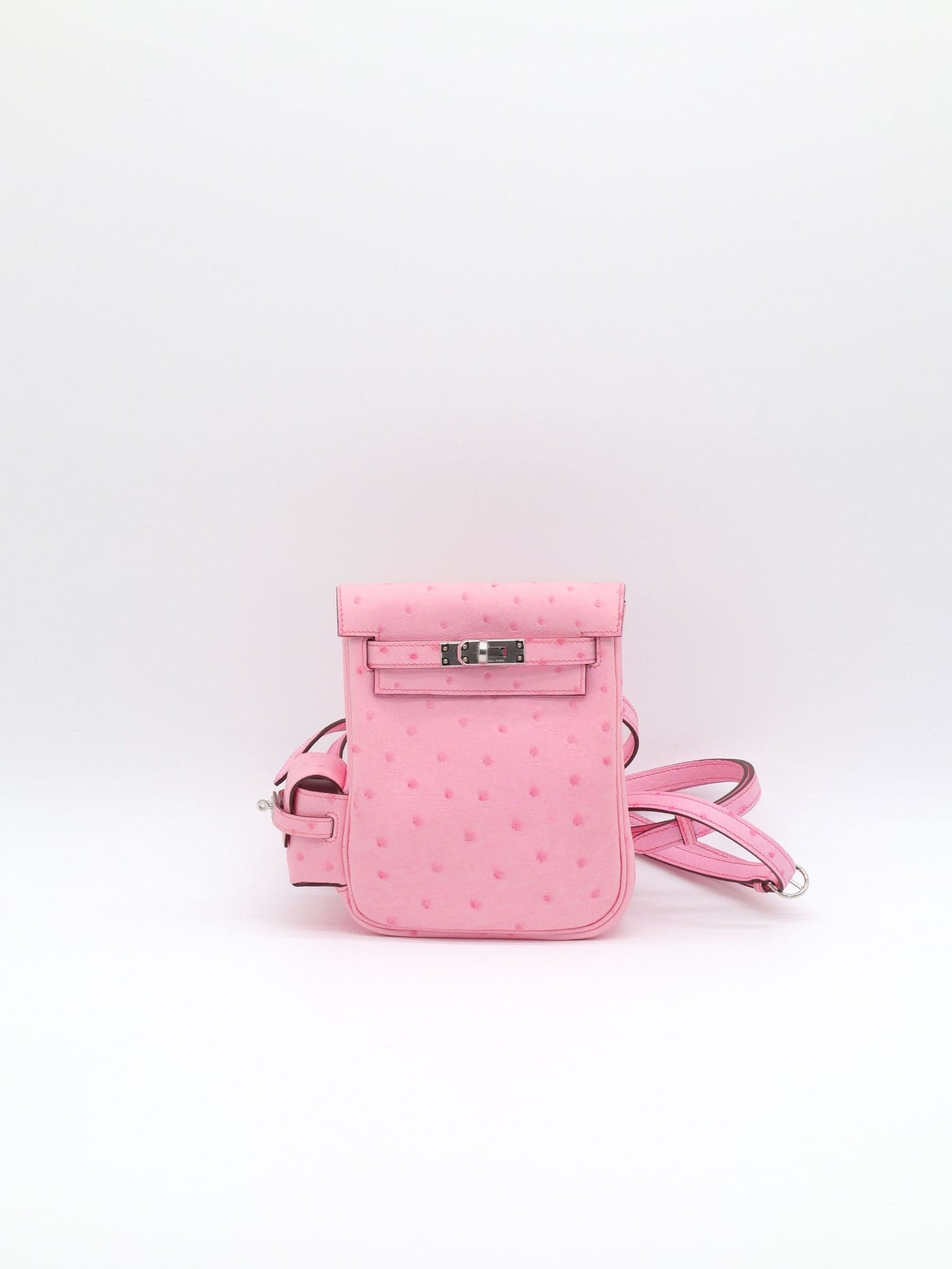 Hermès Kelly Jump in Bubblegum Ostrich Palladium (PHW) hardware — front view