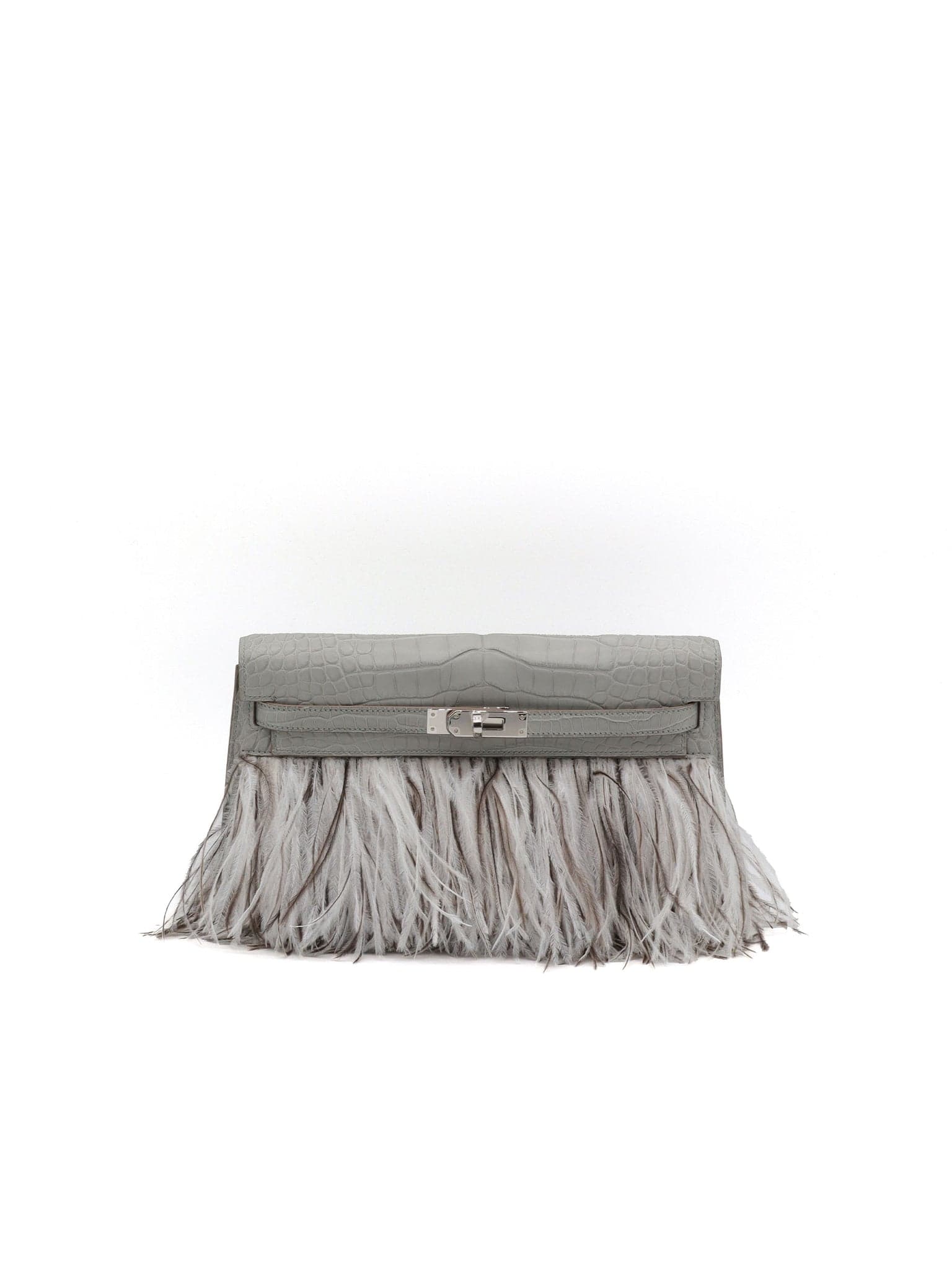 Hermès Kelly Élan Fôile Himalaya Elan in Gris Perle Fôile/ Matt Alligator Palladium (PHW) hardware — front view