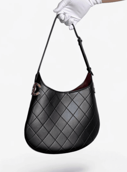Chanel Hobo Bag in Black Lambskin Gold (GHW) hardware — front view
