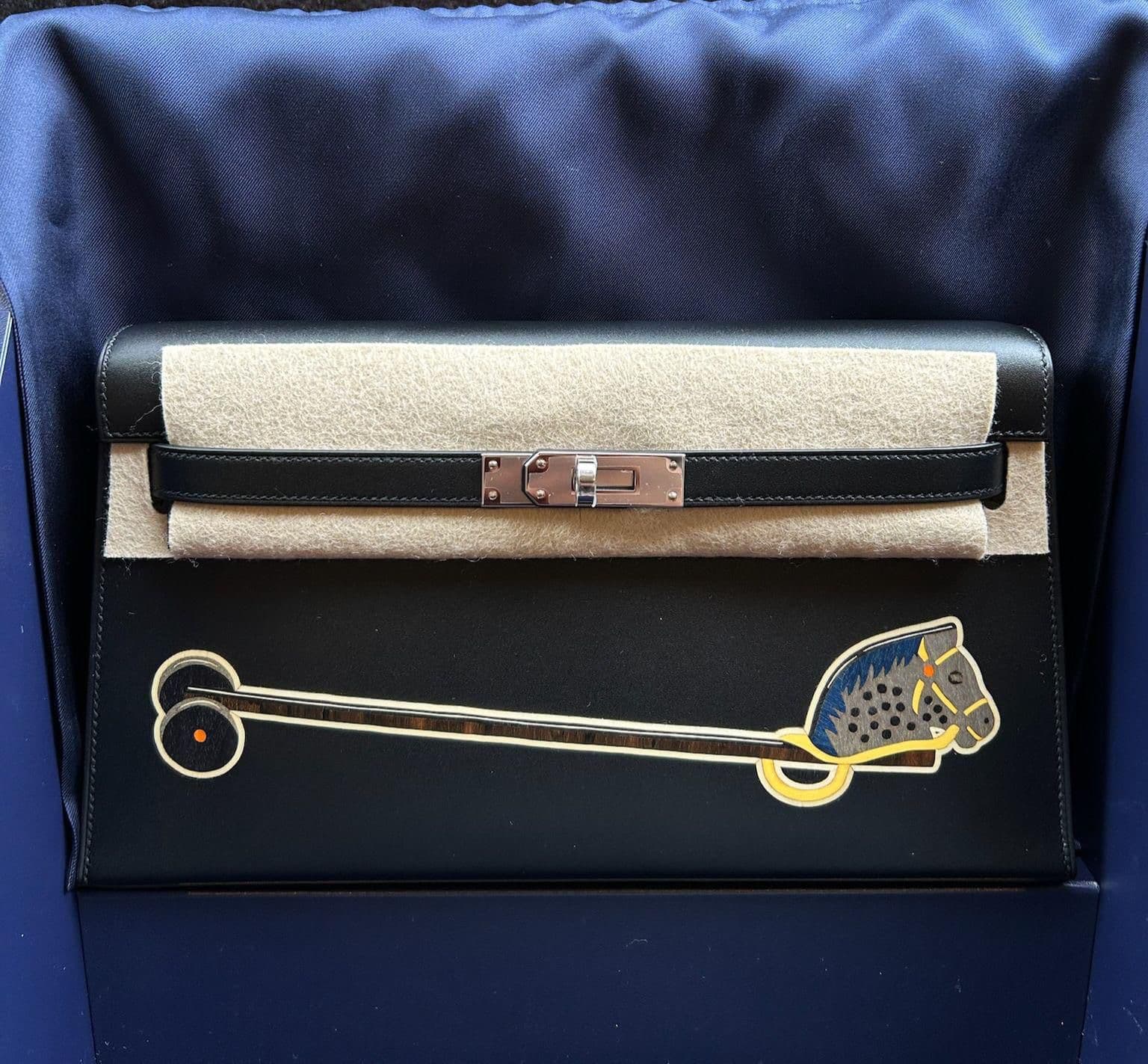 Hermès Kelly Elan in Black Tadelakt Palladium (PHW) hardware — front view