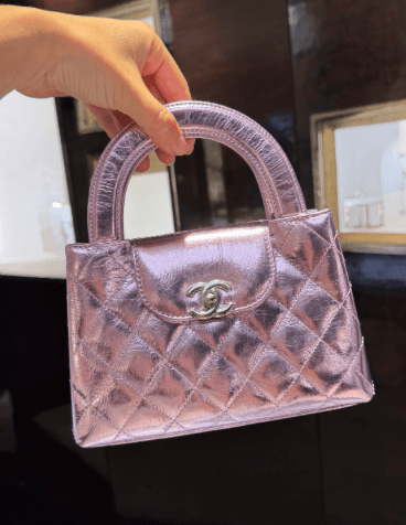 Chanel Kelly in Lilac Metallic Calfskin — front view