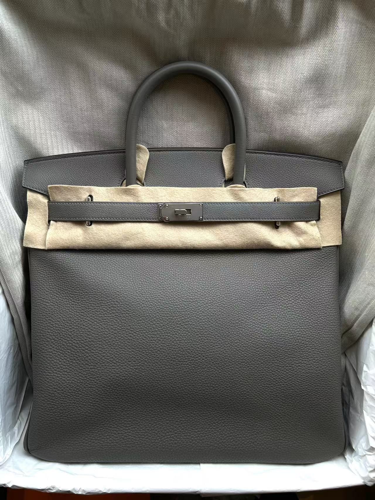 Hermès Haut à Courroies 40 in Gris Meyer Togo PHW hardware — front view